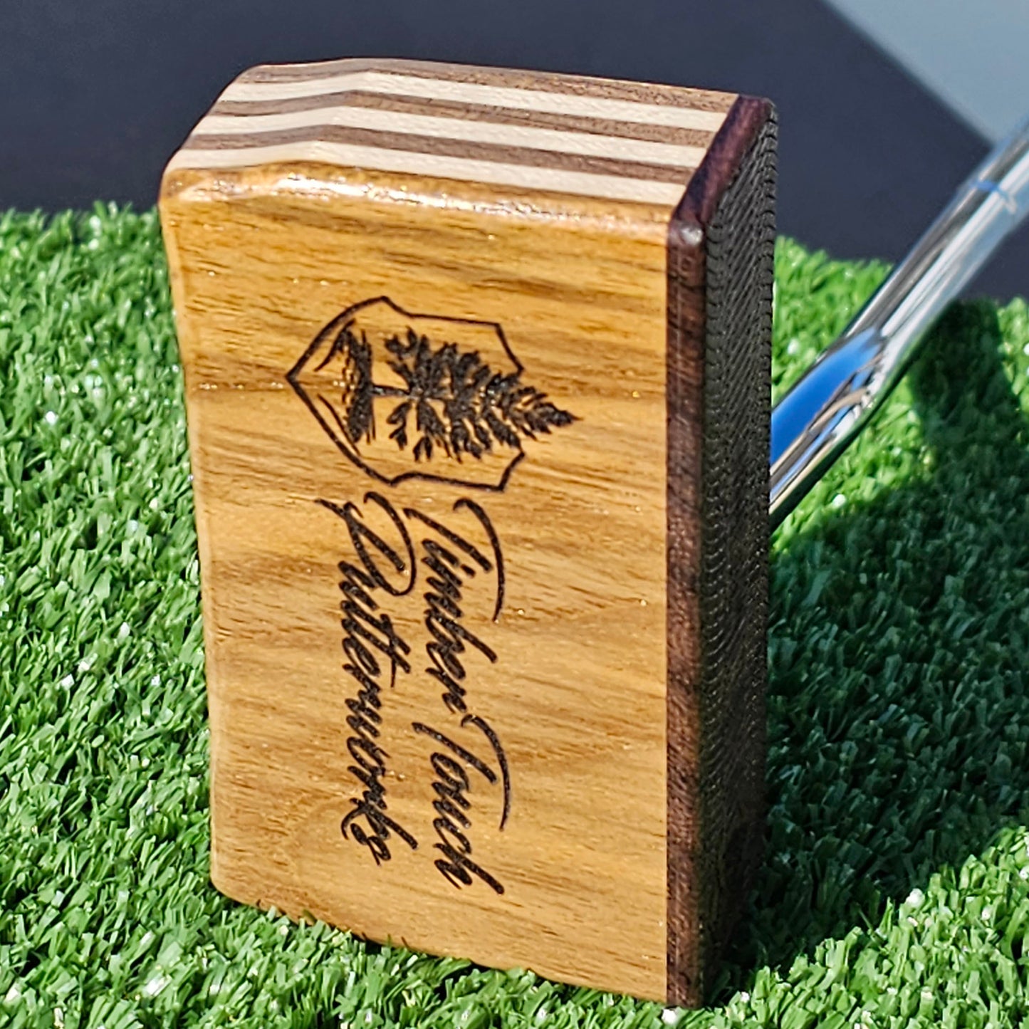 Teak, walnut and butternut layered putter with rare Bocote inlay and face