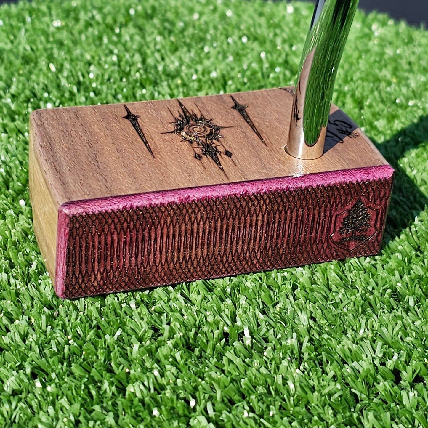 Walnut wood body putter with Purpleheart face Bladewood style putter