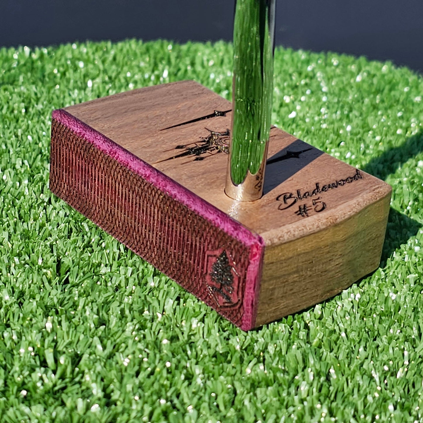 Walnut wood body putter with Purpleheart face Bladewood style putter