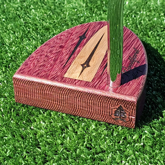 Purpleheart wood putter with Lacewood inlay
