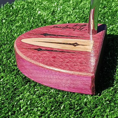 Purpleheart wood putter with Lacewood inlay