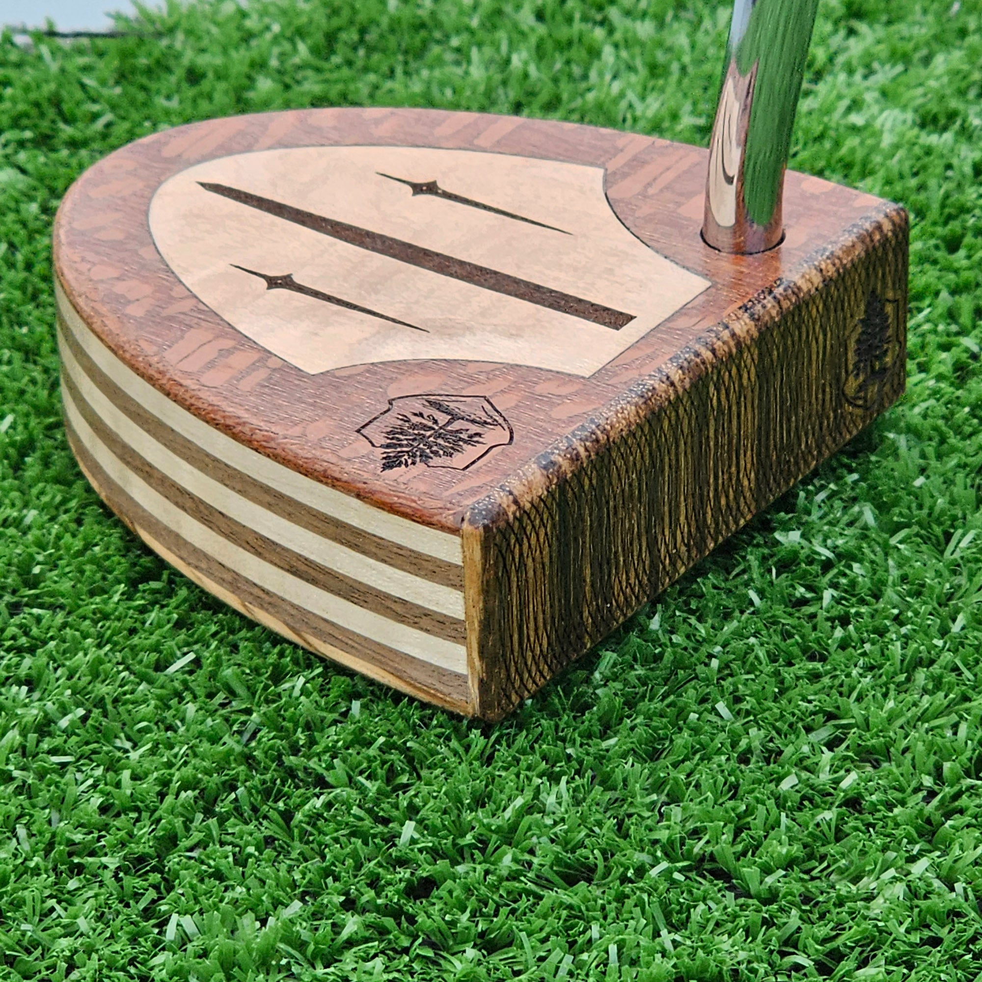 Lacewood and Zebrawood Woodford putter with olivewood inlay