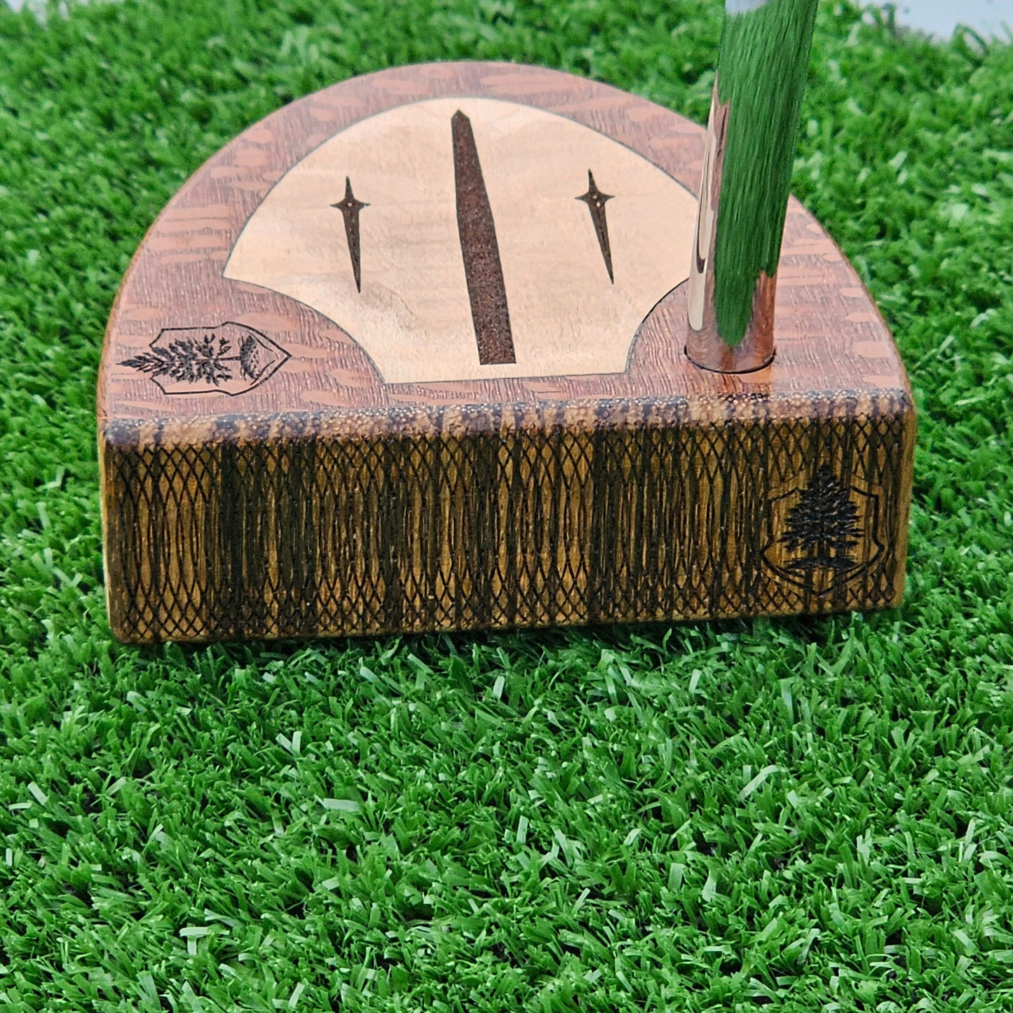 Lacewood and Zebrawood Woodford putter with olivewood inlay