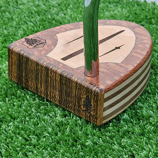 Lacewood and Zebrawood Woodford putter with olivewood inlay