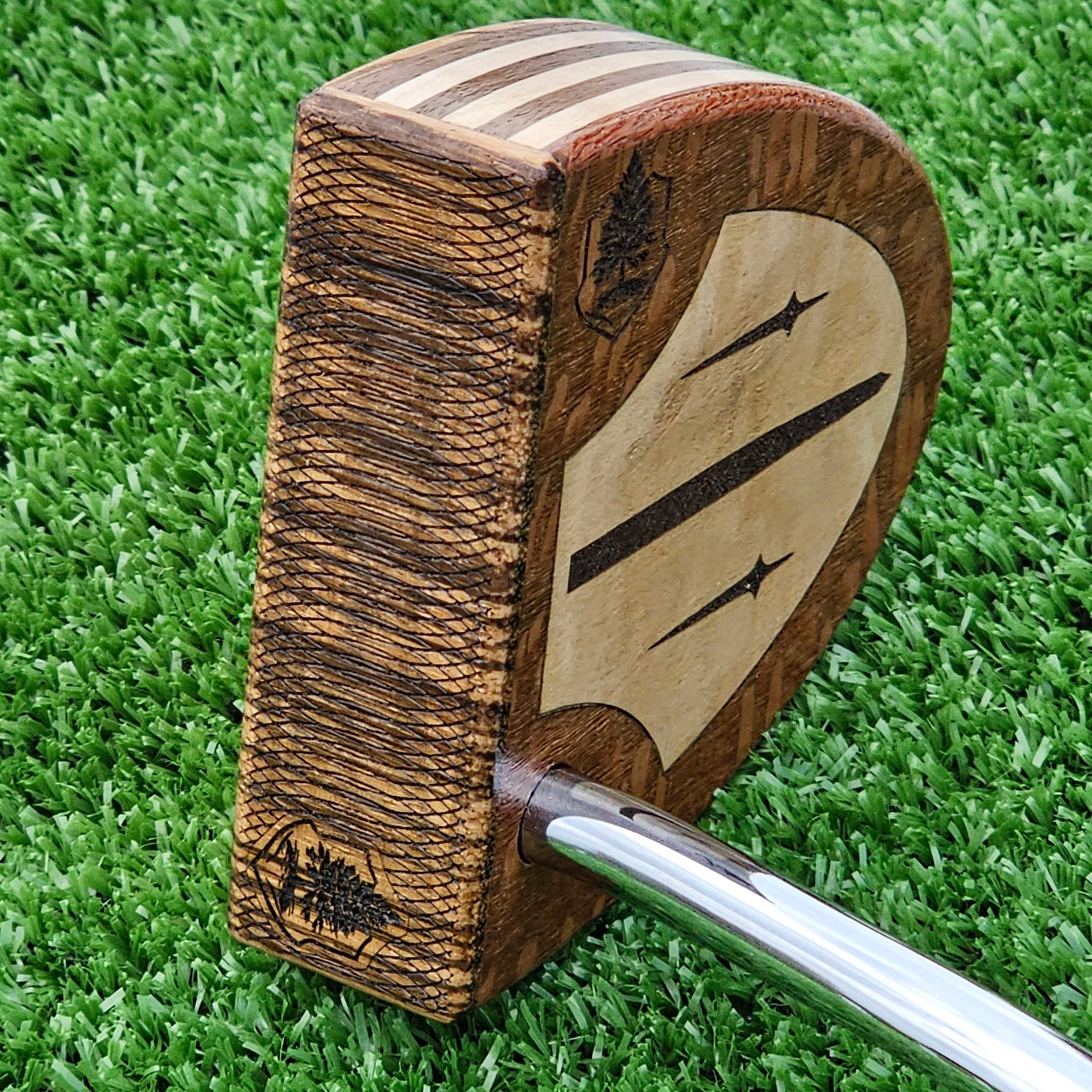 Lacewood and Zebrawood Woodford putter with olivewood inlay