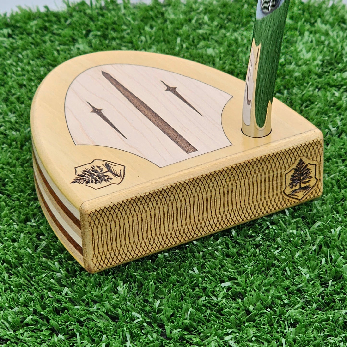 Yellowheart wood putter with various layered wood body