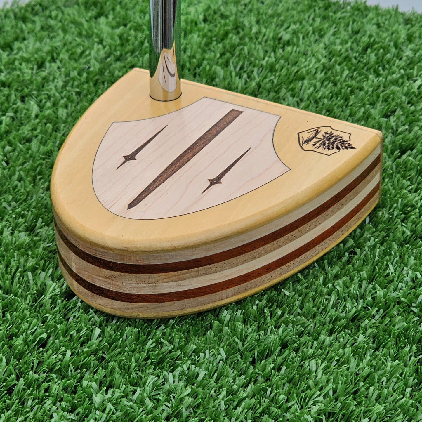 Yellowheart wood putter with various layered wood body