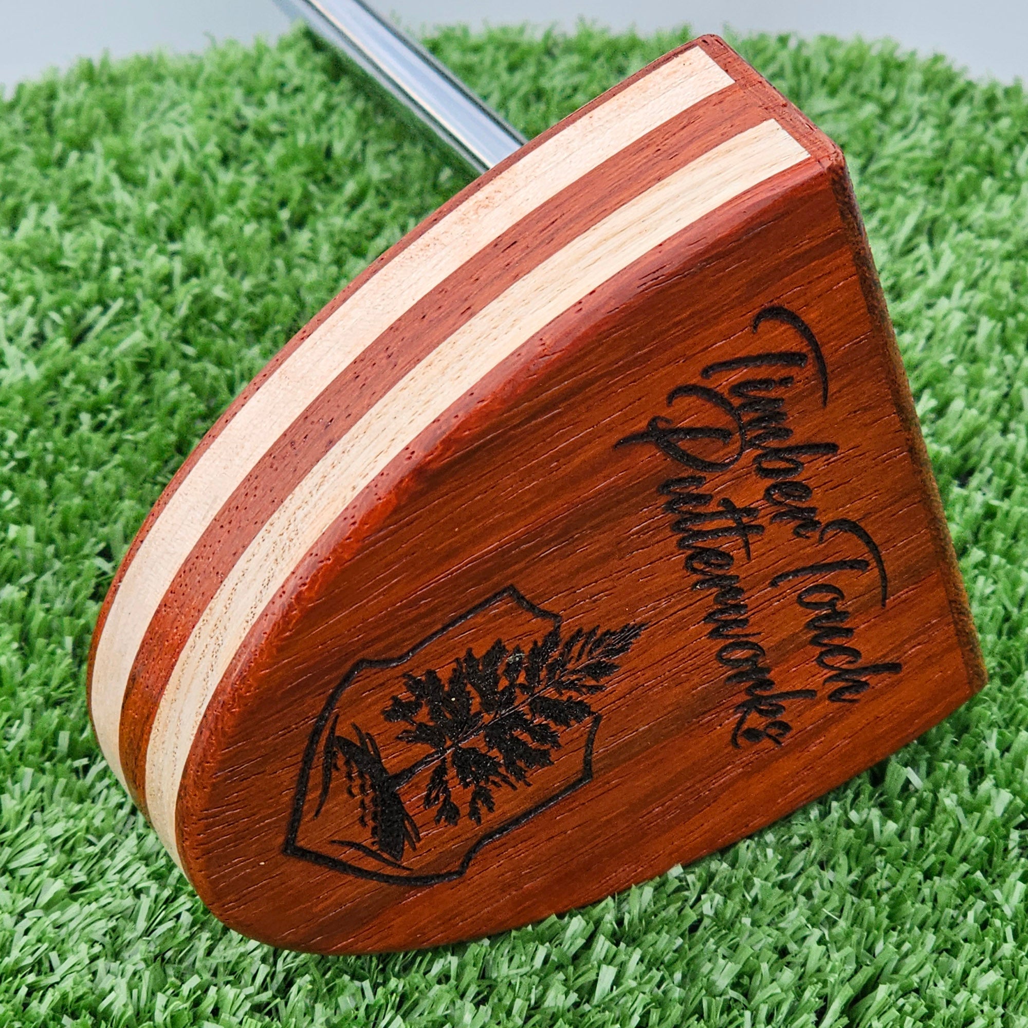 Padauk wood and Hard Maple wood putter with wood plied body and Black Limba inlay