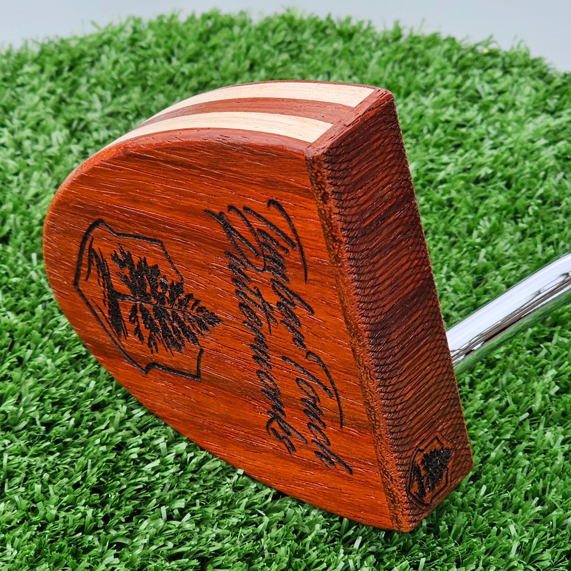 Padauk wood and Hard Maple wood putter with wood plied body and Black Limba inlay