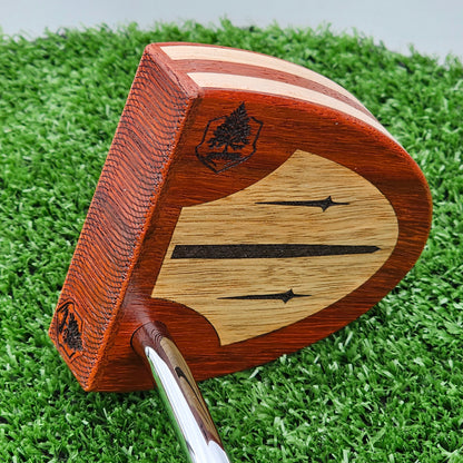 Padauk wood and Hard Maple wood putter with wood plied body and Black Limba inlay