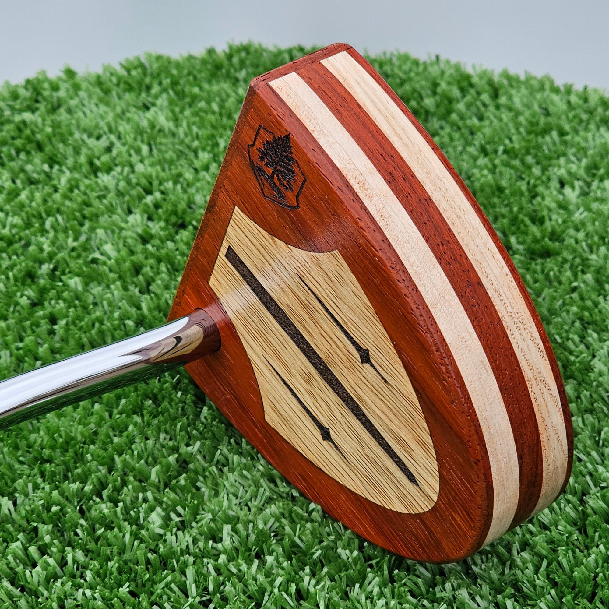 Padauk wood and Hard Maple wood putter with wood plied body and Black Limba inlay