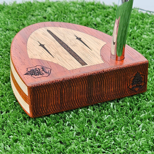 Padauk wood and Hard Maple wood putter with wood plied body and Black Limba inlay
