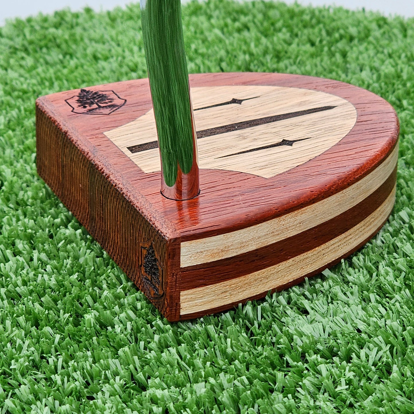 Padauk wood and Hard Maple wood putter with wood plied body and Black Limba inlay