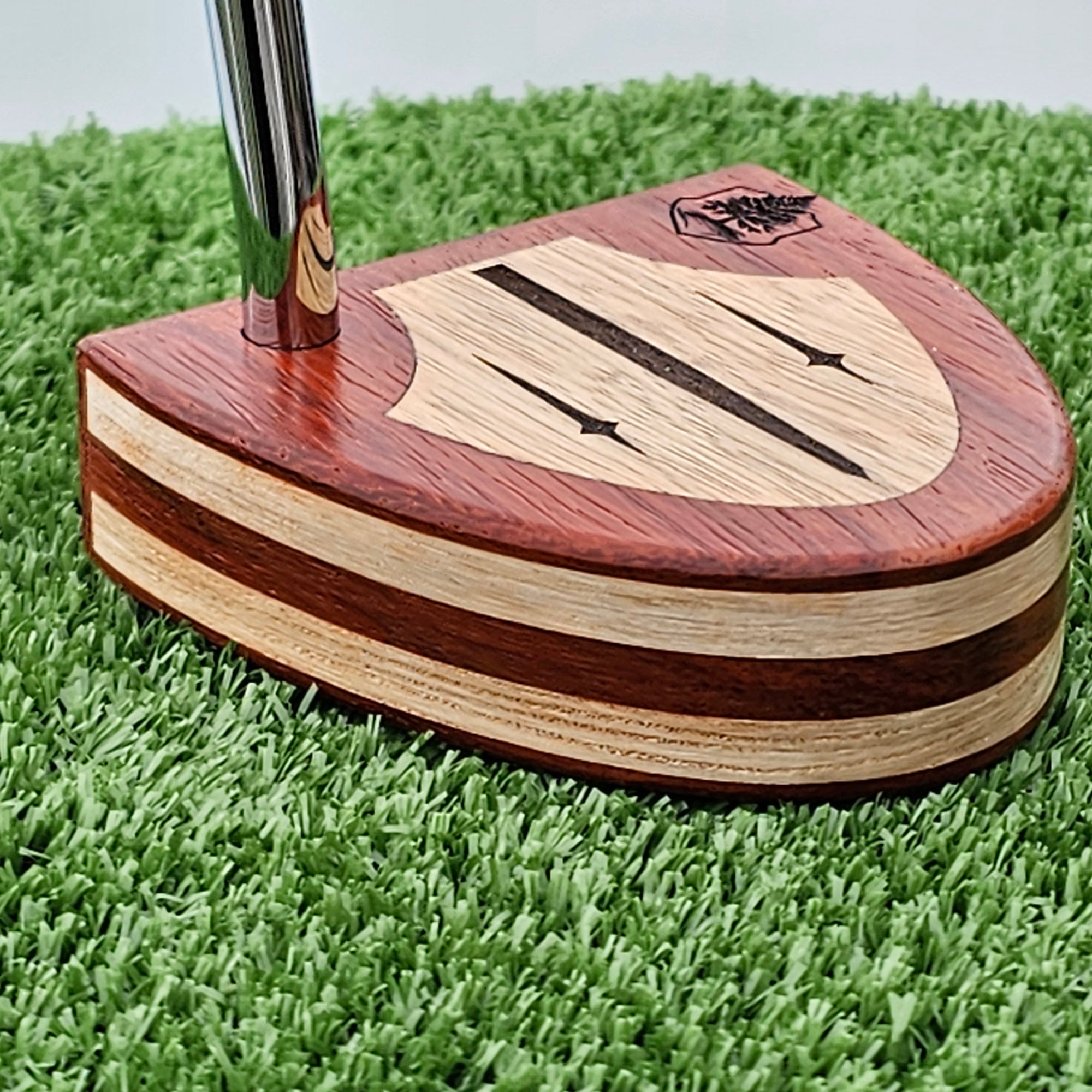 Padauk wood and Hard Maple wood putter with wood plied body and Black Limba inlay