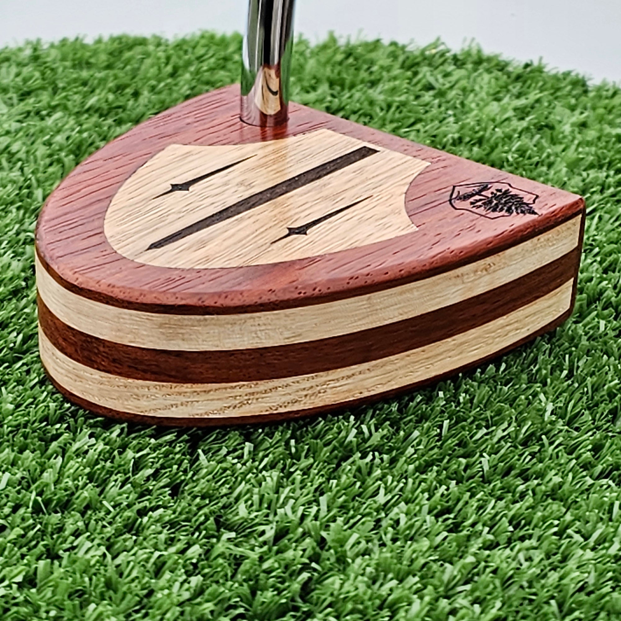 Padauk wood and Hard Maple wood putter with wood plied body and Black Limba inlay