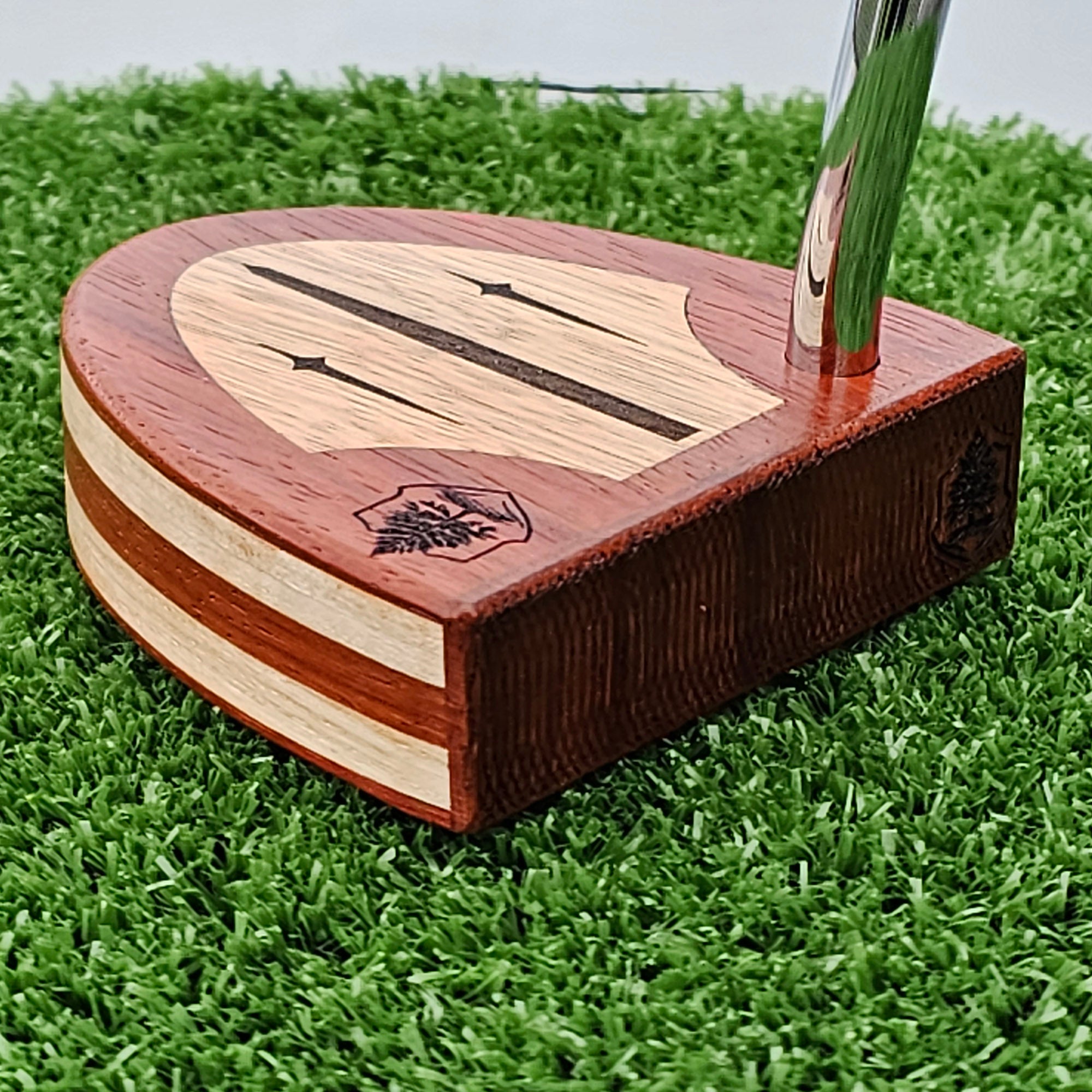 Padauk wood and Hard Maple wood putter with wood plied body and Black Limba inlay