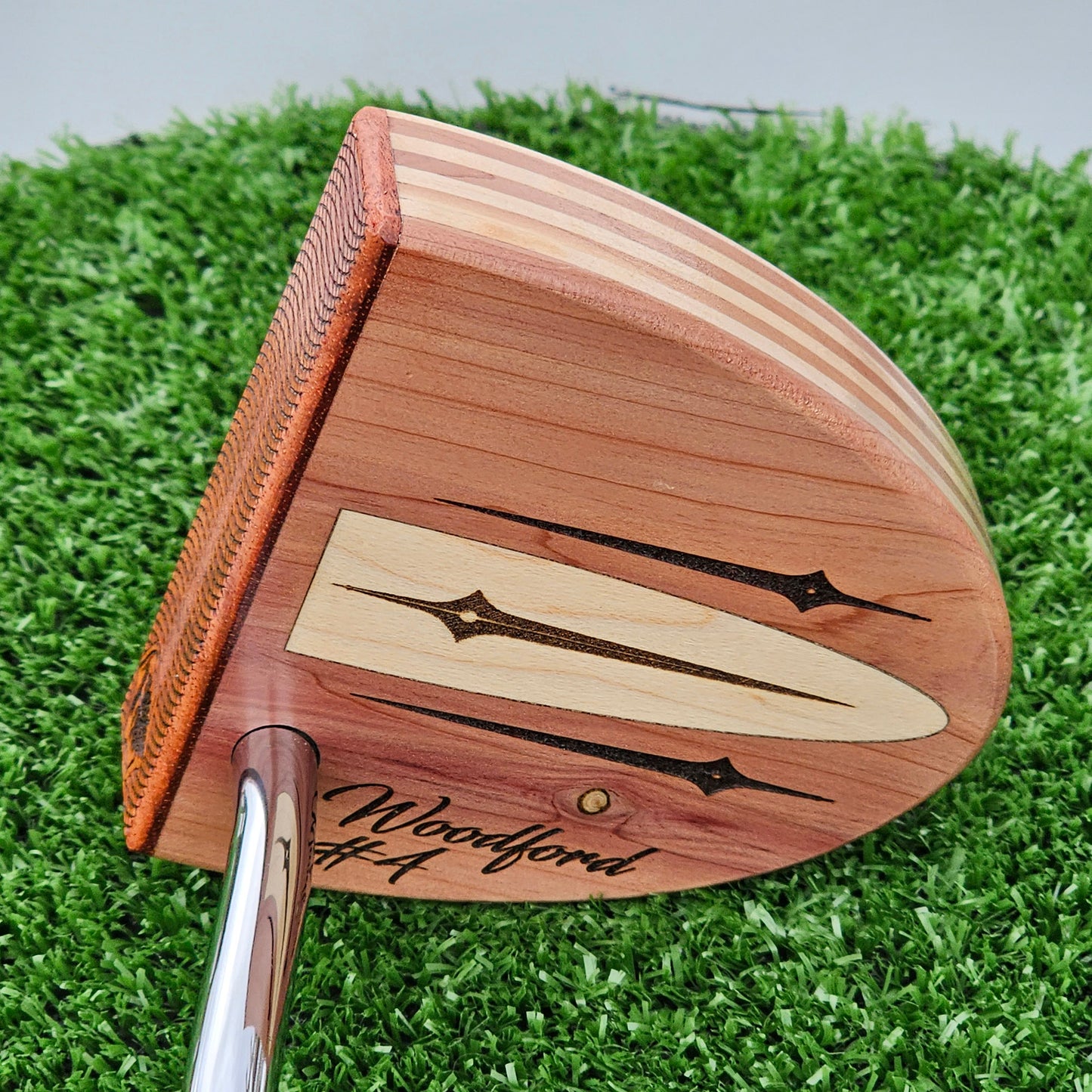 Red Cedar and Hard Maple wood putter with wood plied body and Padauk face