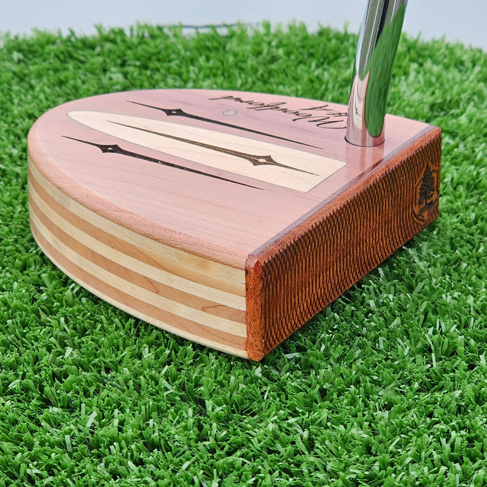 Red Cedar and Hard Maple wood putter with wood plied body and Padauk face