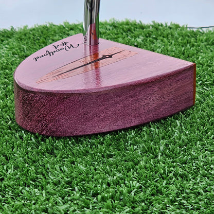 Purpleheart wood putter with Paduak wood inlay and faceplate