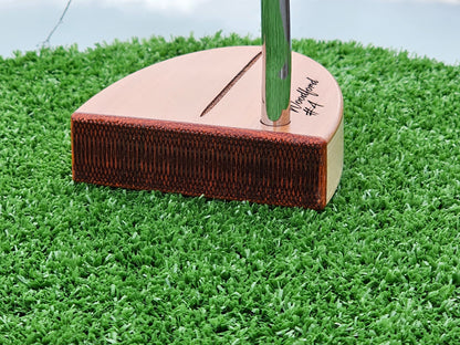 Curly Maple Body, Red Cedar top plate putter with Padauk Face plate