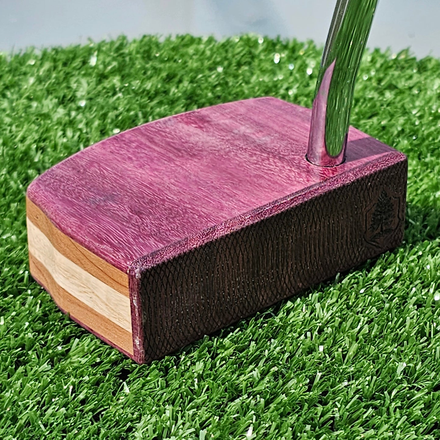 Purpleheart with cedar and oak layered body blank putter for custom engraving