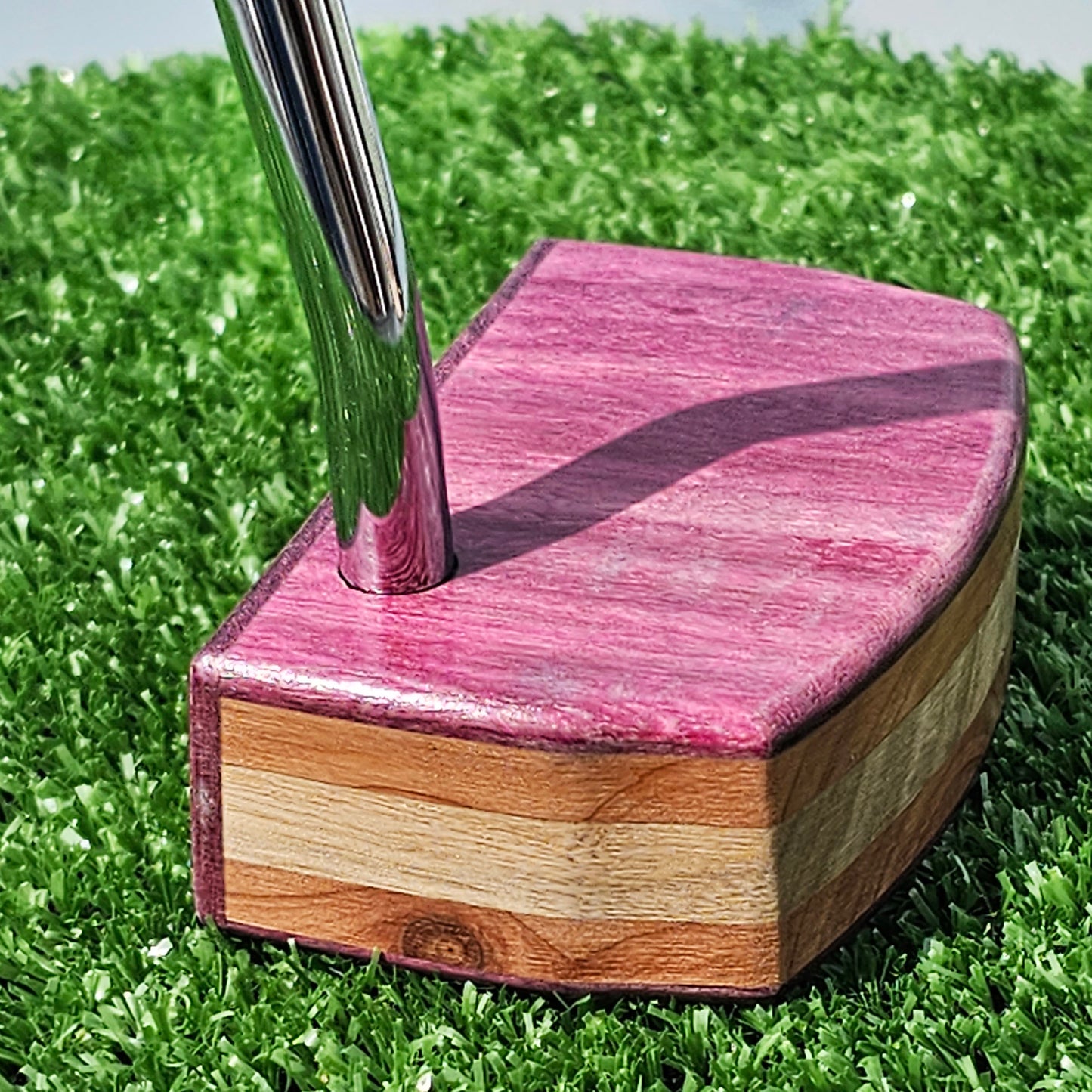 Purpleheart with cedar and oak layered body blank putter for custom engraving