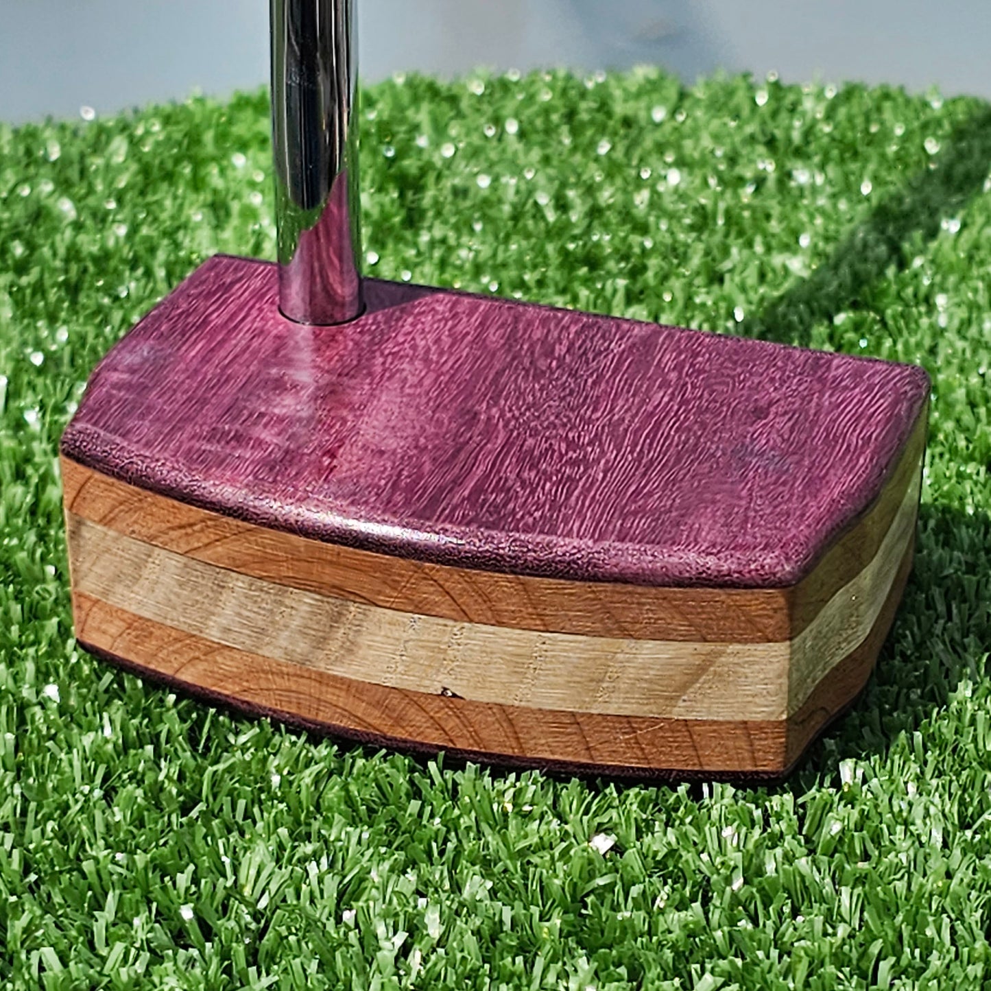 Purpleheart with cedar and oak layered body blank putter for custom engraving