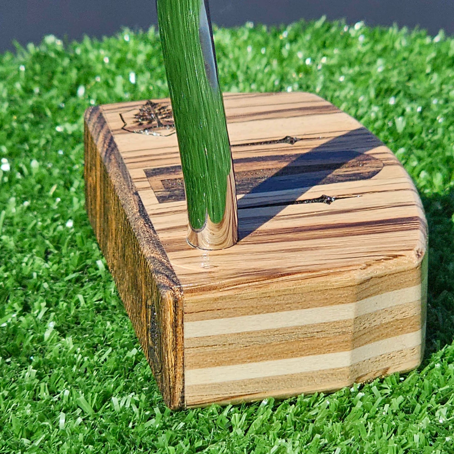 Zebrawood wood putter with Hard Maple, Red Oak and Butternut layered body