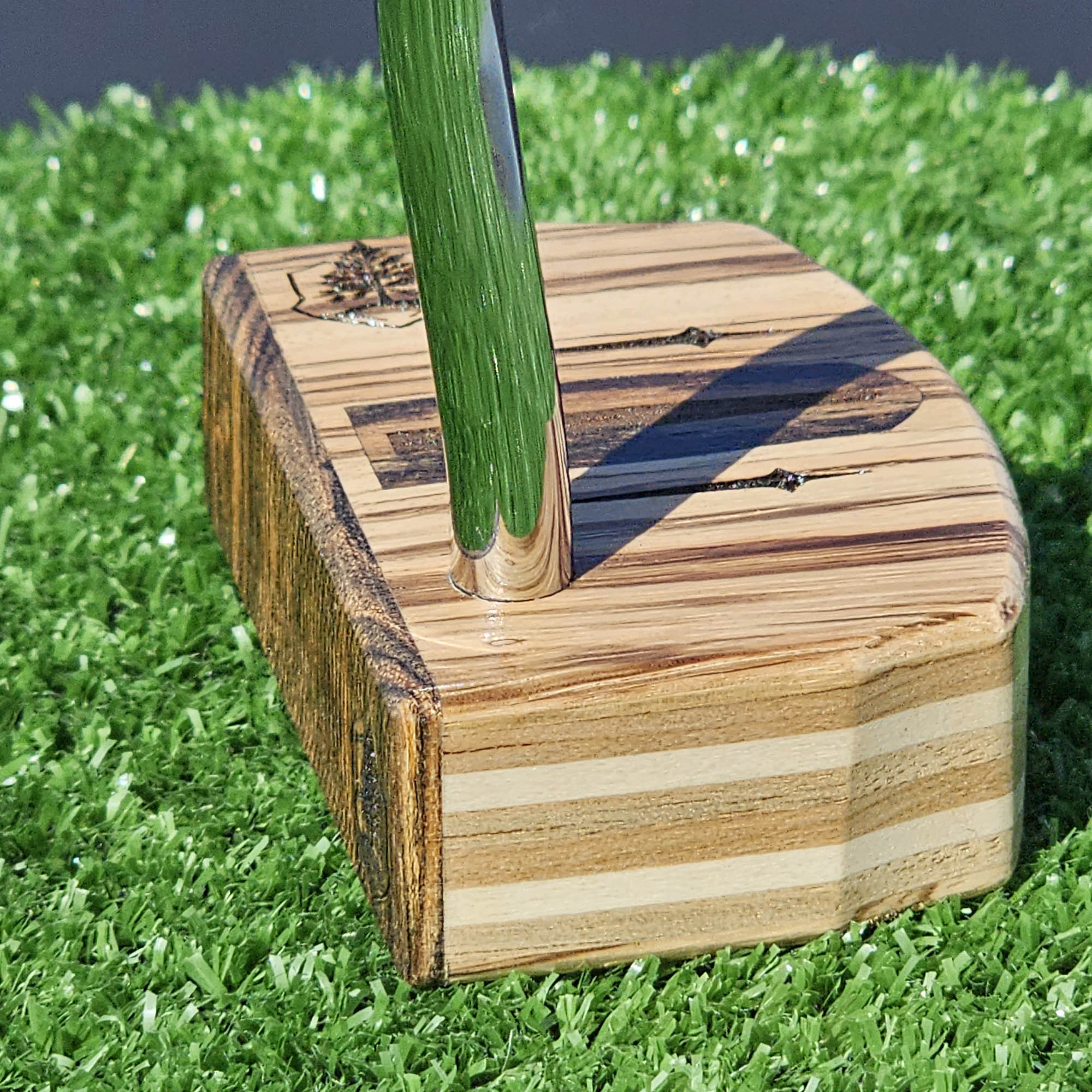 Zebrawood wood putter with Hard Maple, Red Oak and Butternut layered body