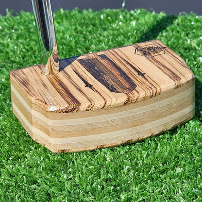 Zebrawood wood putter with Hard Maple, Red Oak and Butternut layered body