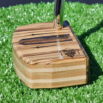 Zebrawood wood putter with Hard Maple, Red Oak and Butternut layered body