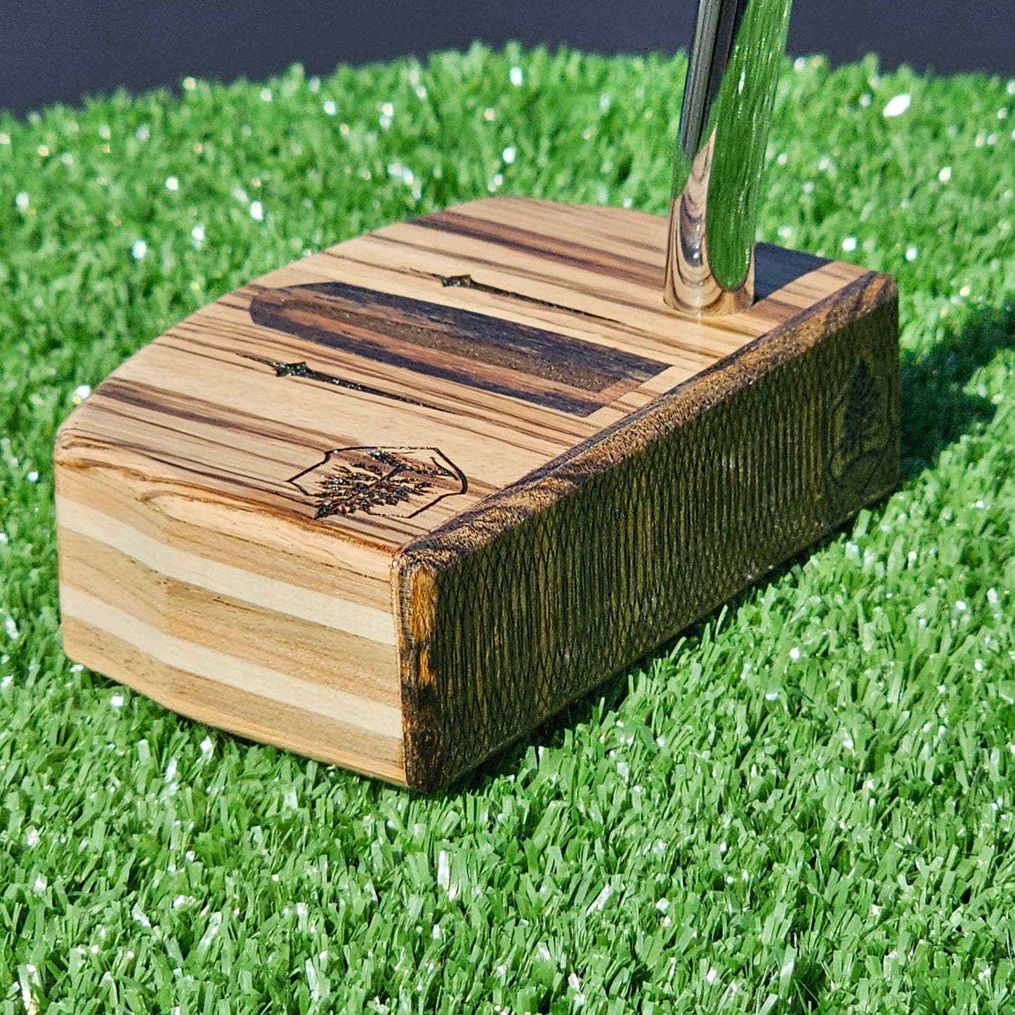 Zebrawood wood putter with Hard Maple, Red Oak and Butternut layered body