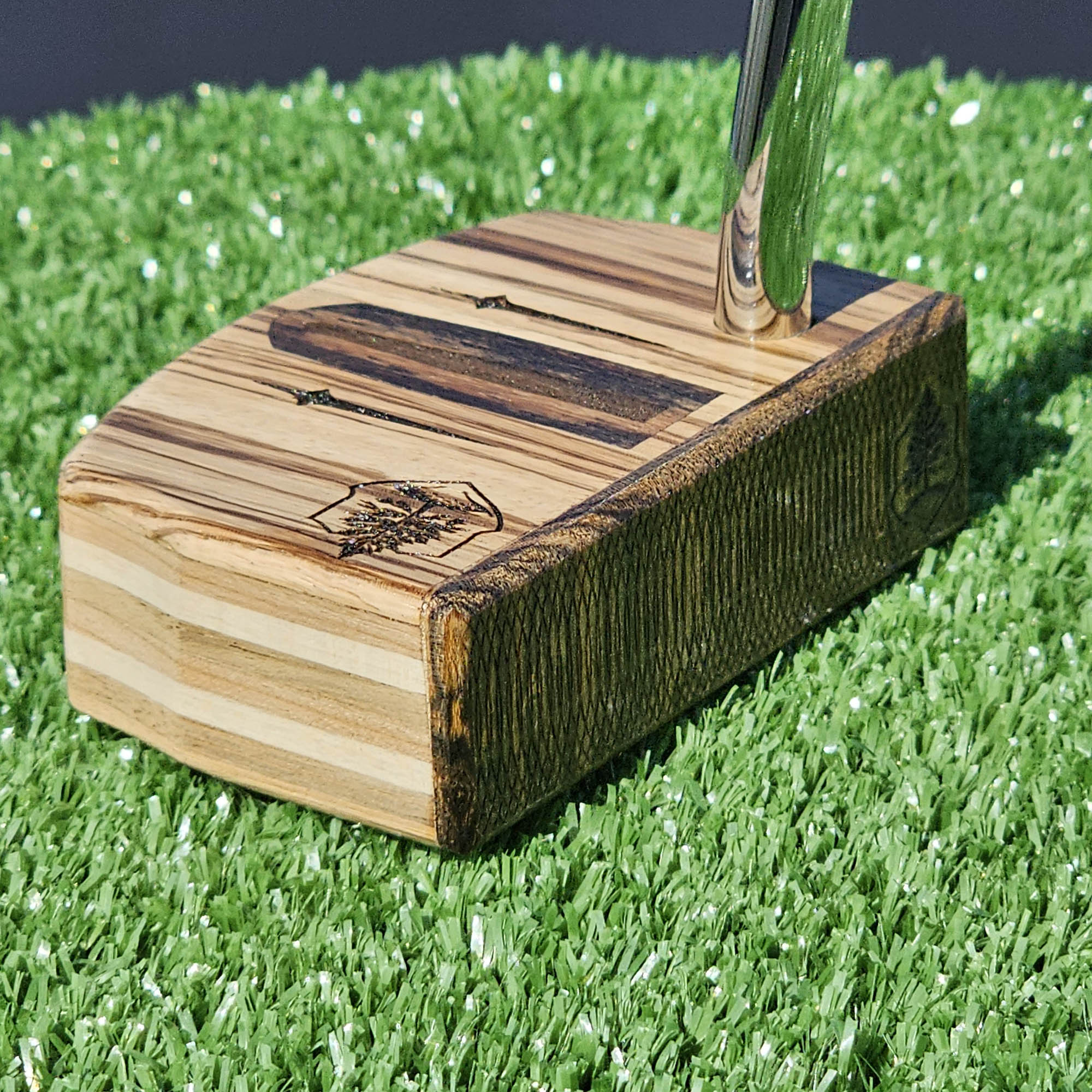 Zebrawood wood putter with Hard Maple, Red Oak and Butternut layered body