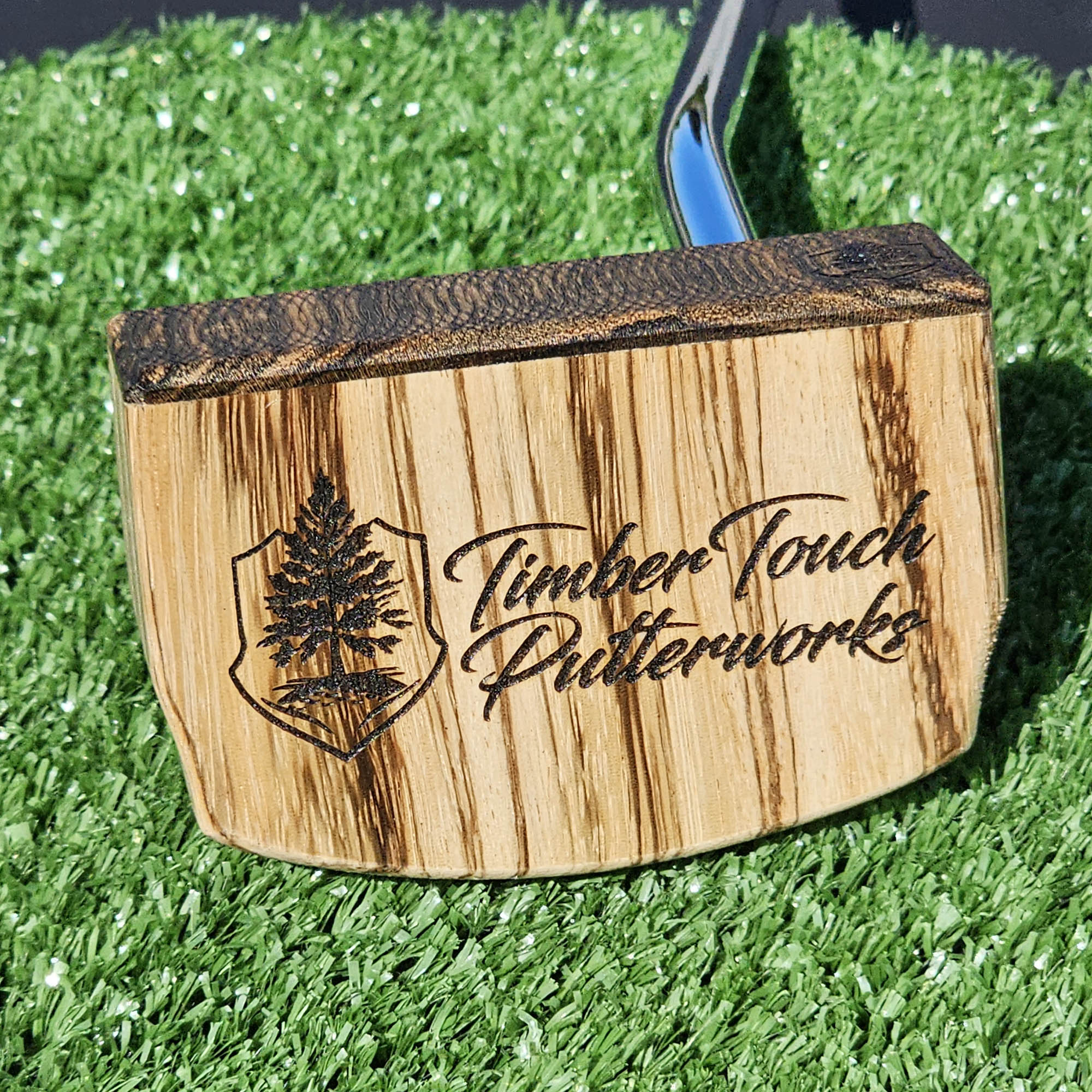 Zebrawood wood putter with Hard Maple, Red Oak and Butternut layered body