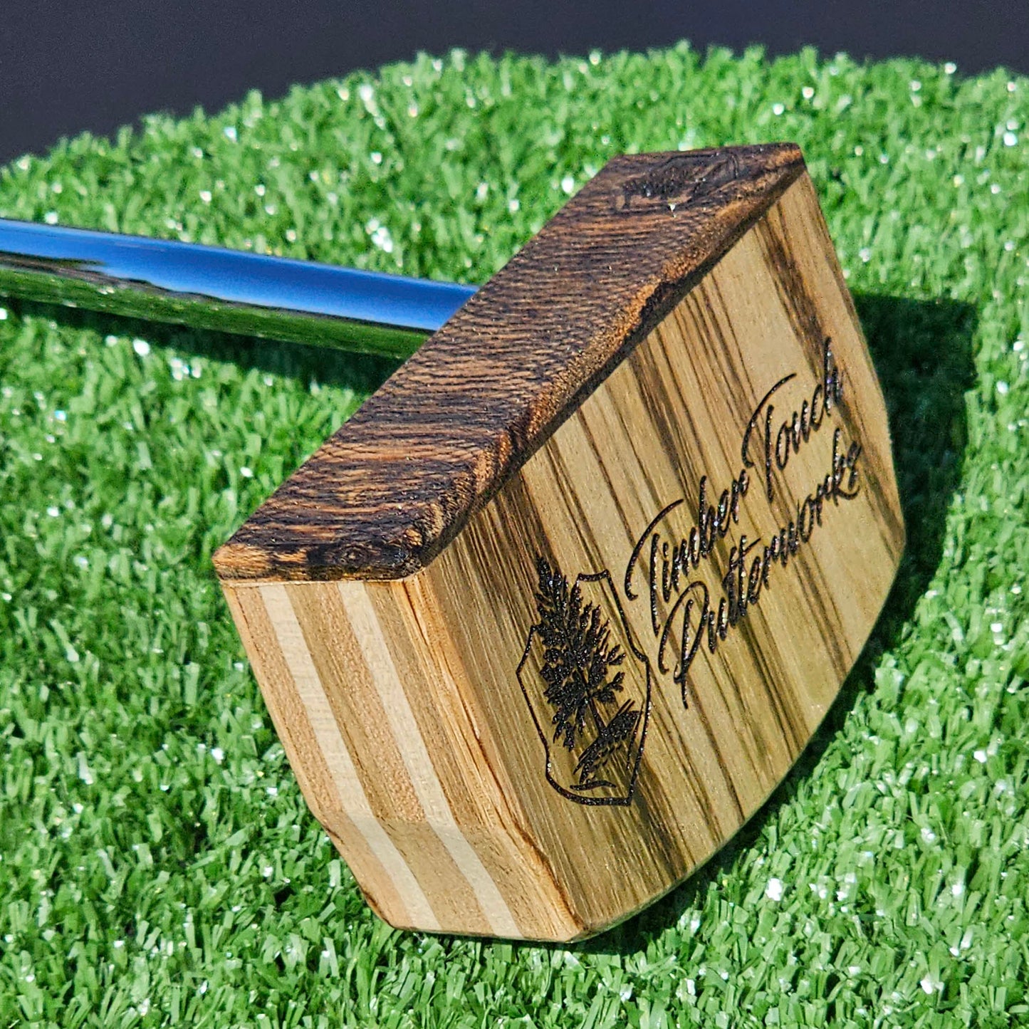 Zebrawood wood putter with Hard Maple, Red Oak and Butternut layered body