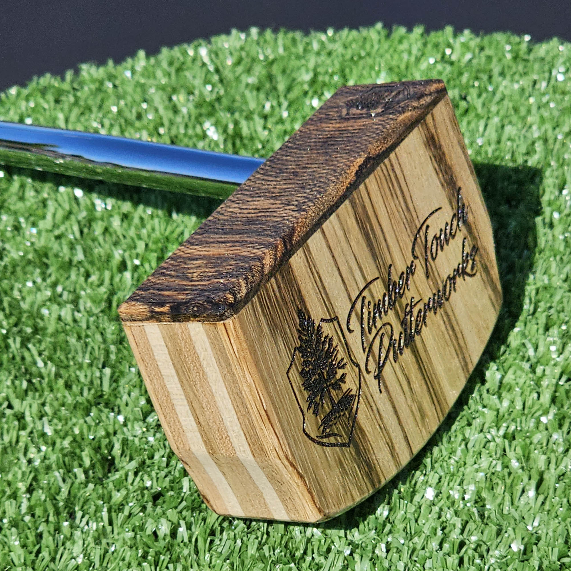 Zebrawood wood putter with Hard Maple, Red Oak and Butternut layered body