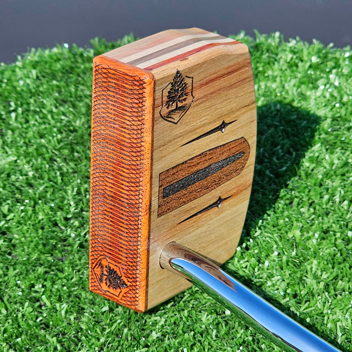 Canarywood putter with Padauk wood faceplate and multimaterial wood body