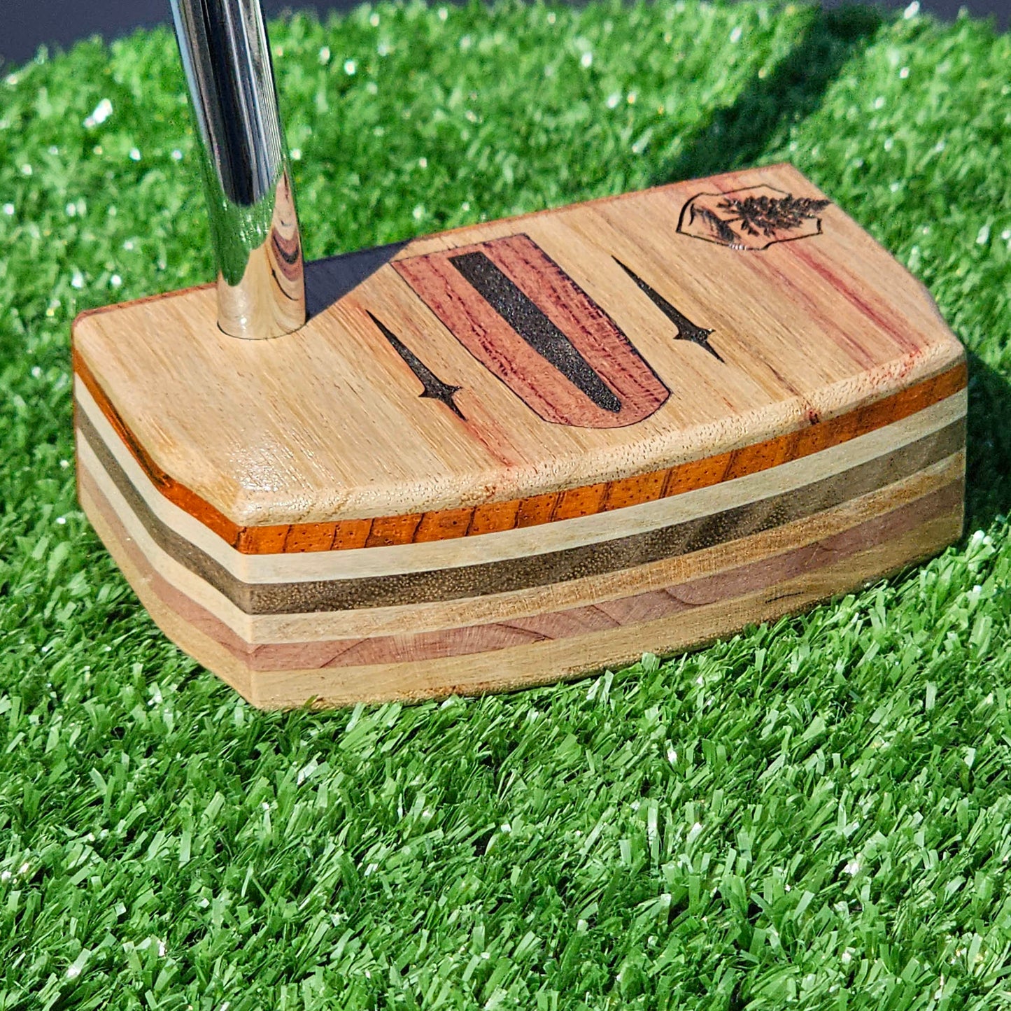 Canarywood putter with Padauk wood faceplate and multimaterial wood body