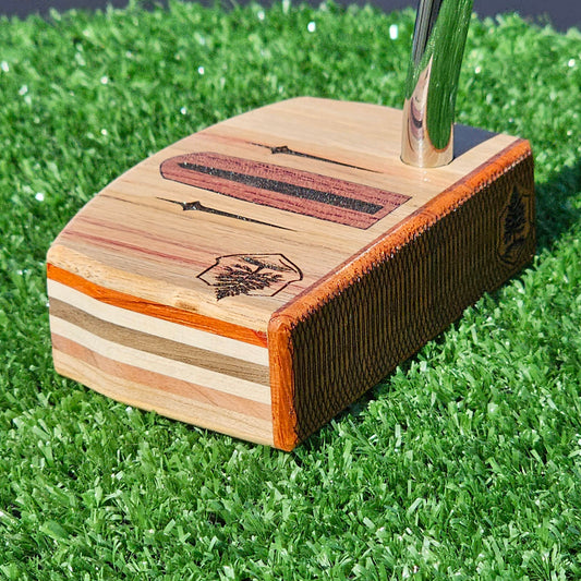 Canarywood putter with Padauk wood faceplate and multimaterial wood body