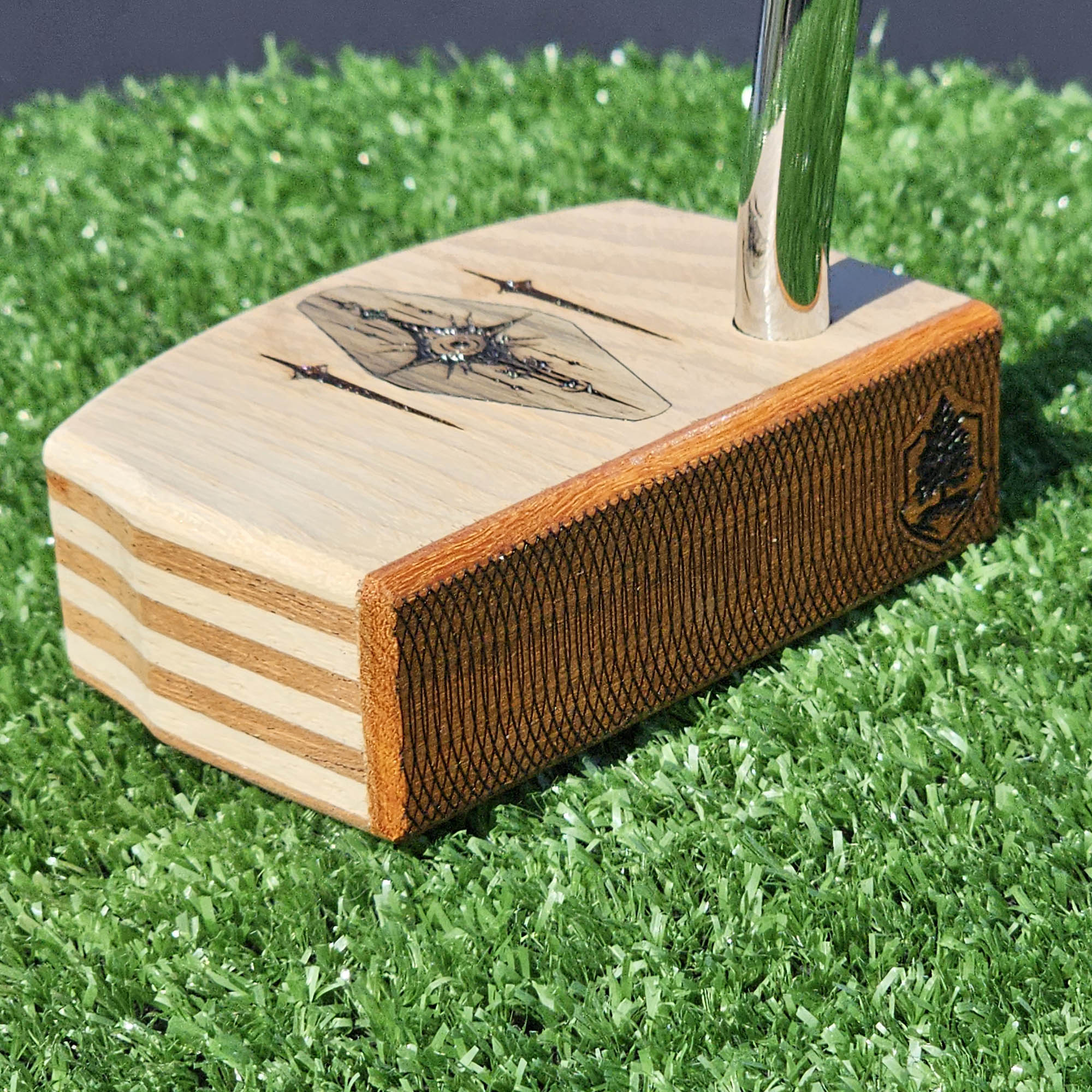 Osage Orange wood Red Oak and Mahogany putter with decorative inlay