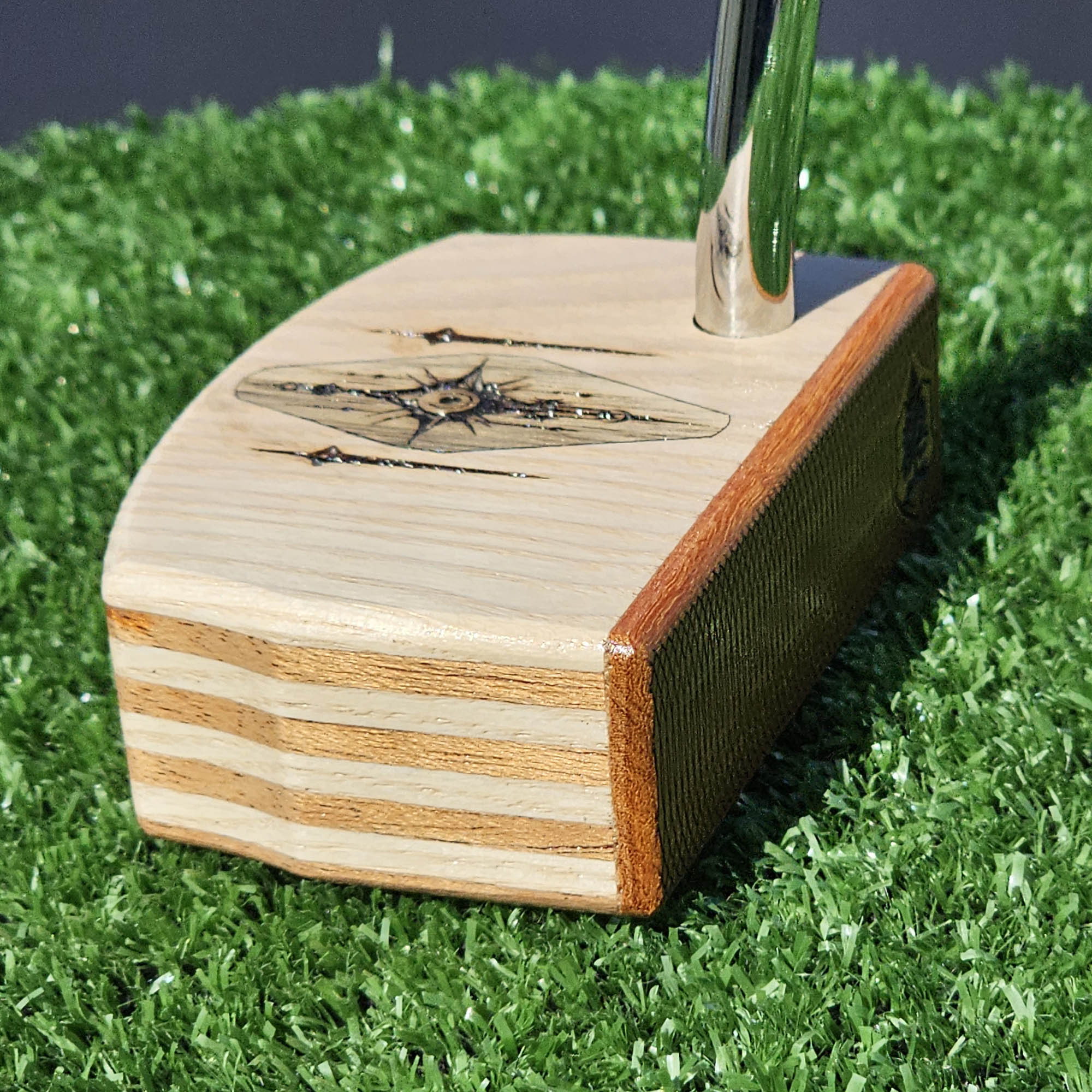 Osage Orange wood Red Oak and Mahogany putter with decorative inlay