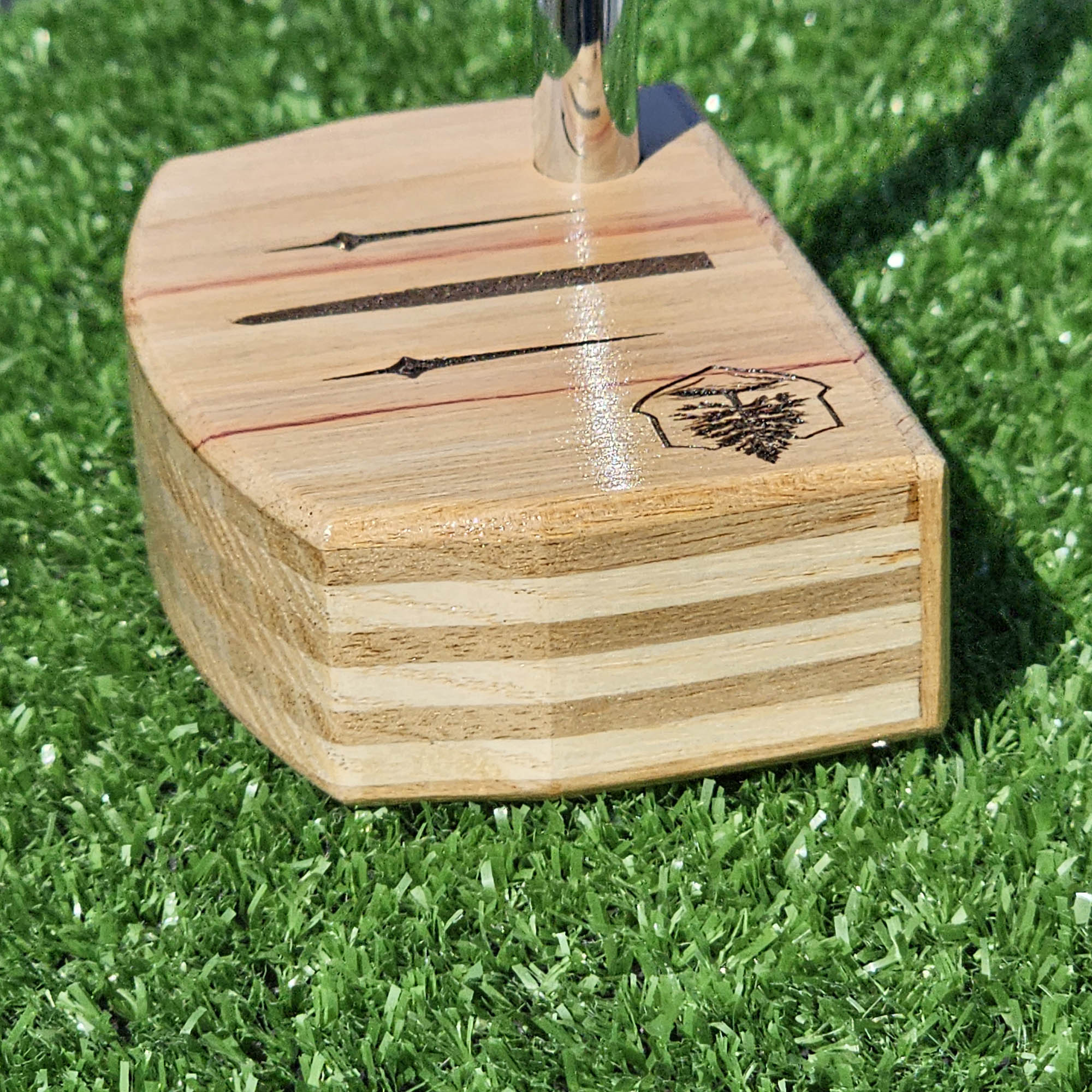 Canarywood putter with Butternut and Red Oak layered body