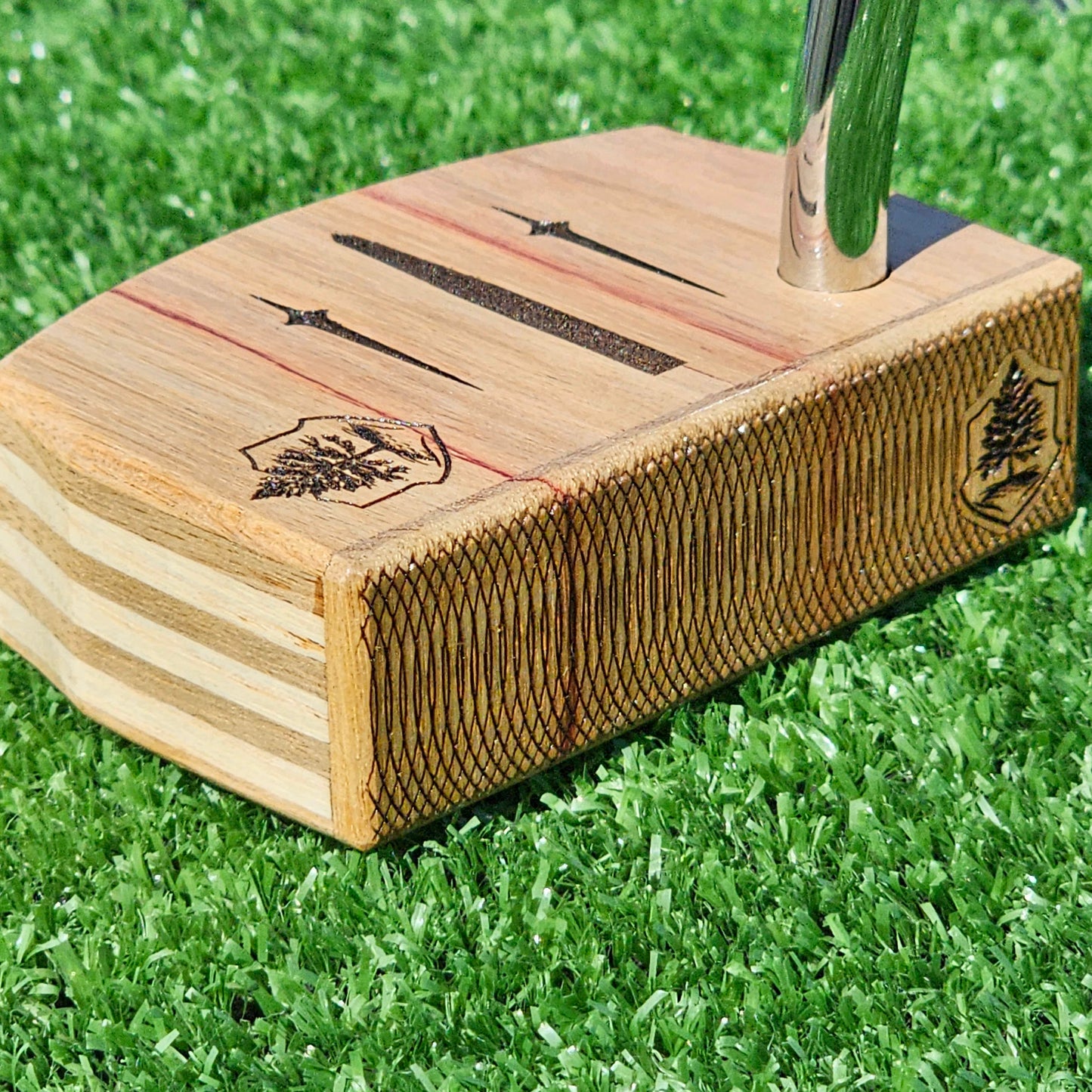 Canarywood putter with Butternut and Red Oak layered body