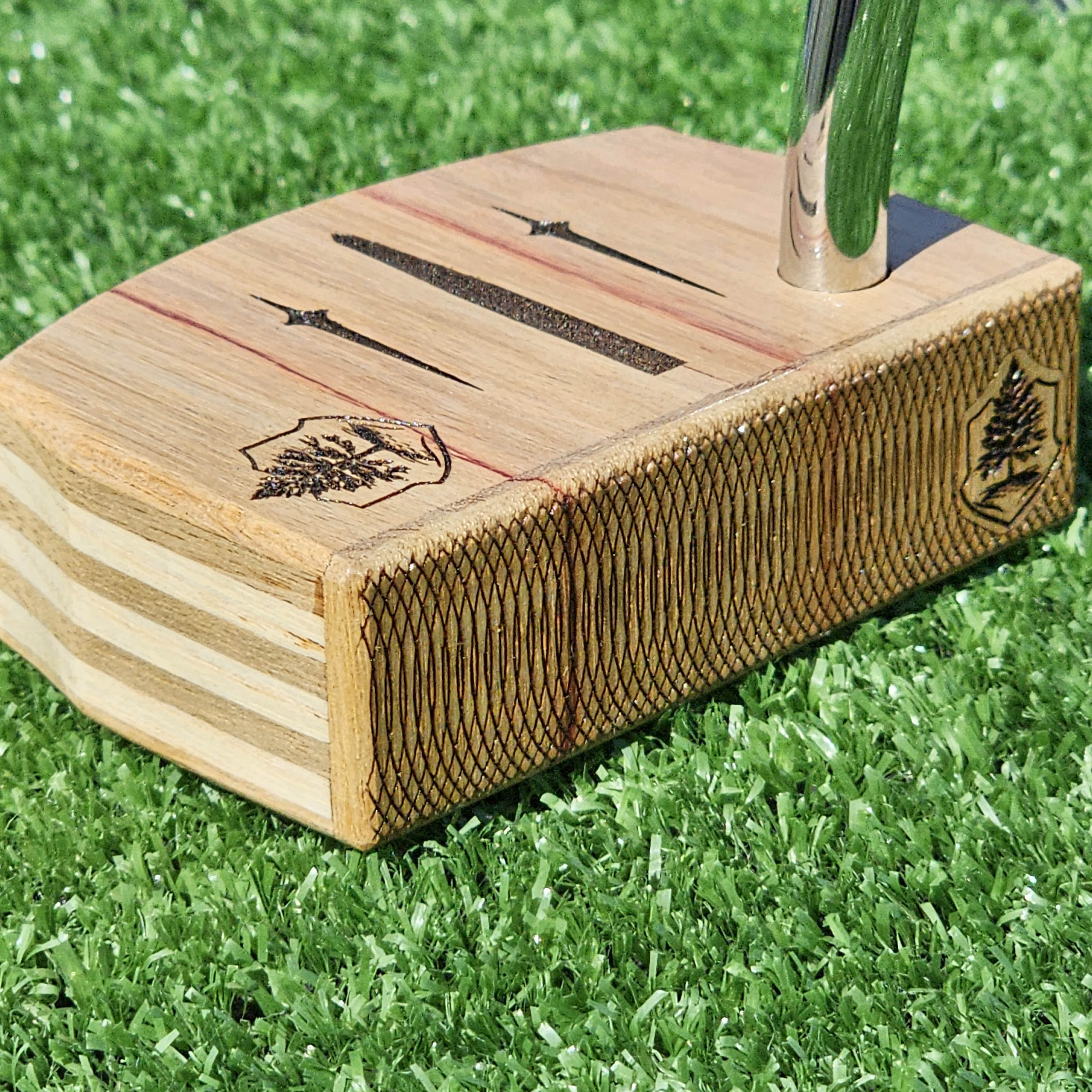 Canarywood putter with Butternut and Red Oak layered body