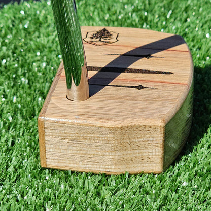 Canarywood putter with Butternut and Red Oak layered body