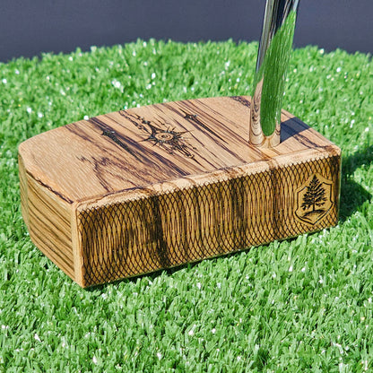 Zebrawood putter with fancy engraved top alignment features