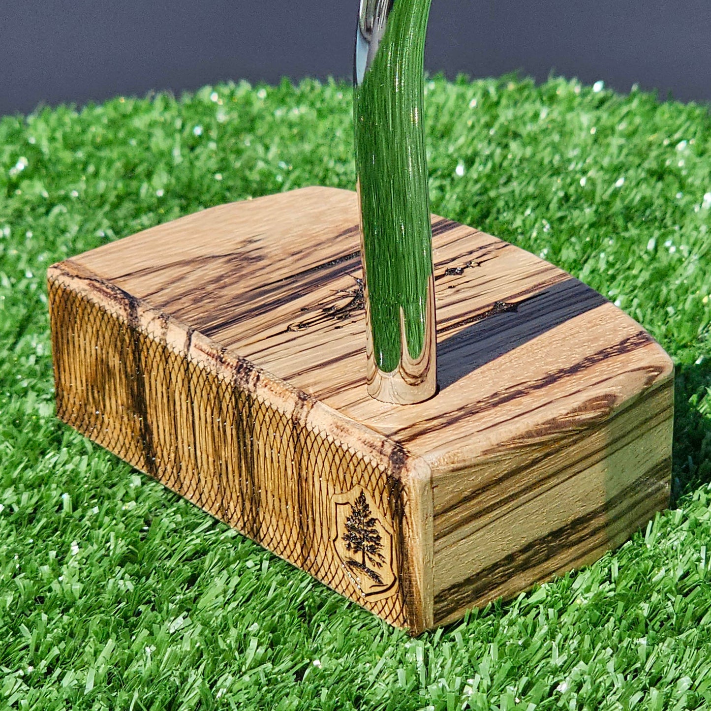 Zebrawood putter with fancy engraved top alignment features