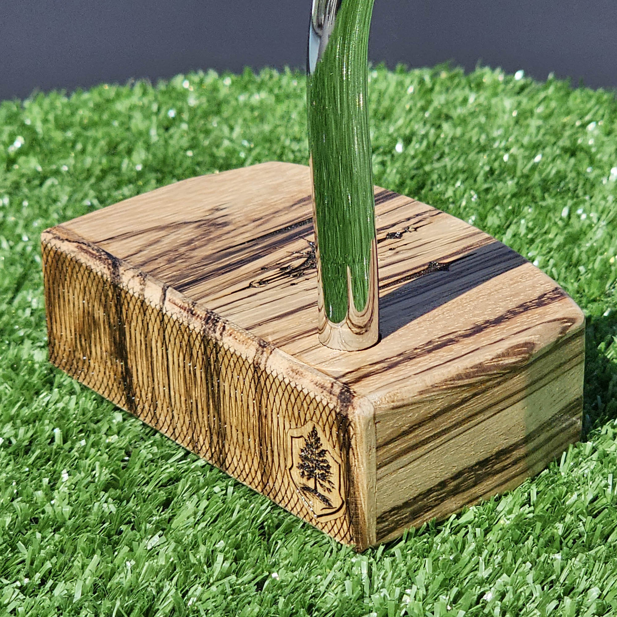 Zebrawood putter with fancy engraved top alignment features