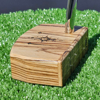 Zebrawood putter with fancy engraved top alignment features