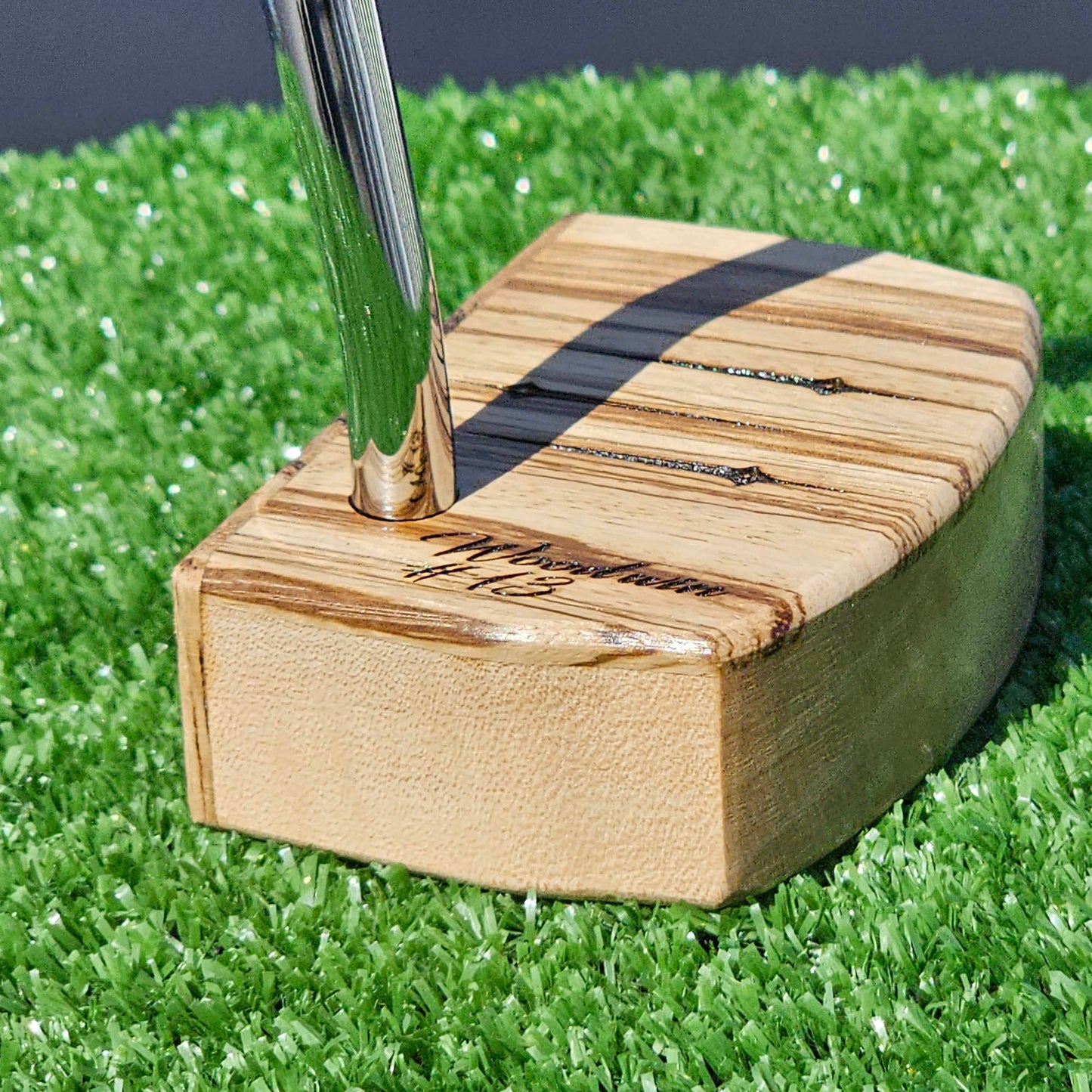 Zebrawood top and faceplate putter with Hard Maple body